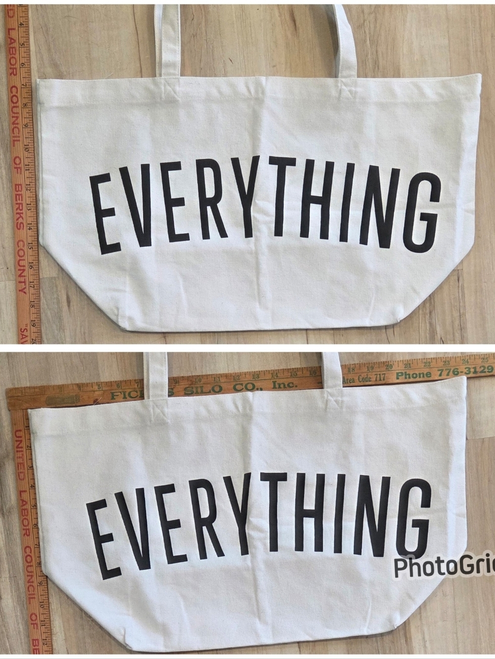 White Canvas Tote Bag with "EVERYTHING" Printed In Black Set Of 2